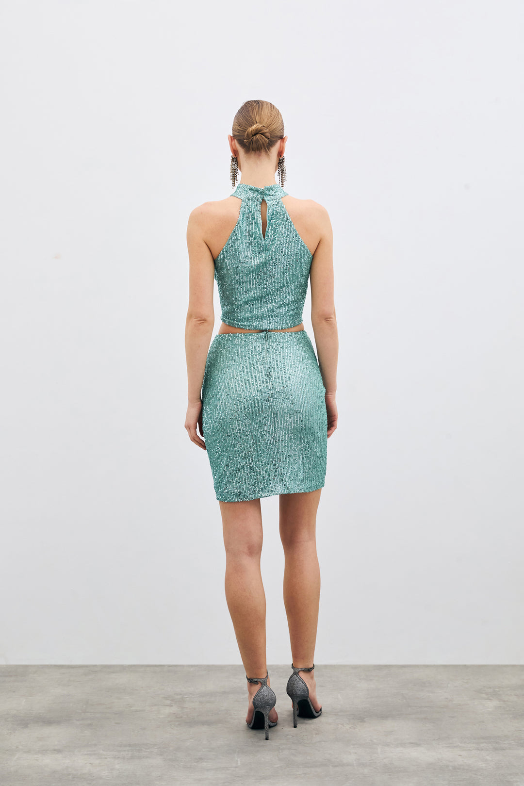 Sateen Blouse sans manches à paillettes - Menthe