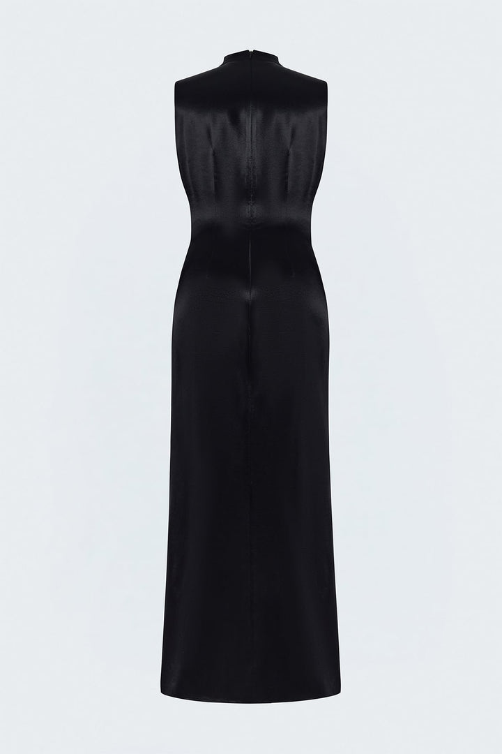 Sateen Robe Sans Manches en Satin - Noir