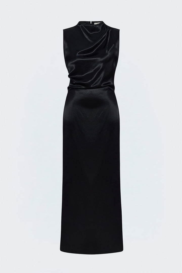Sateen Robe Sans Manches en Satin - Noir