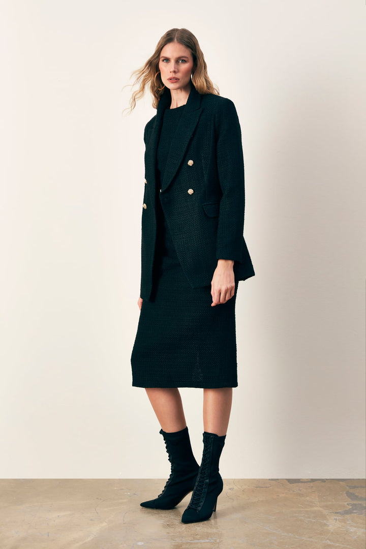 Sateen Robe longue sans manches en tweed - Noir