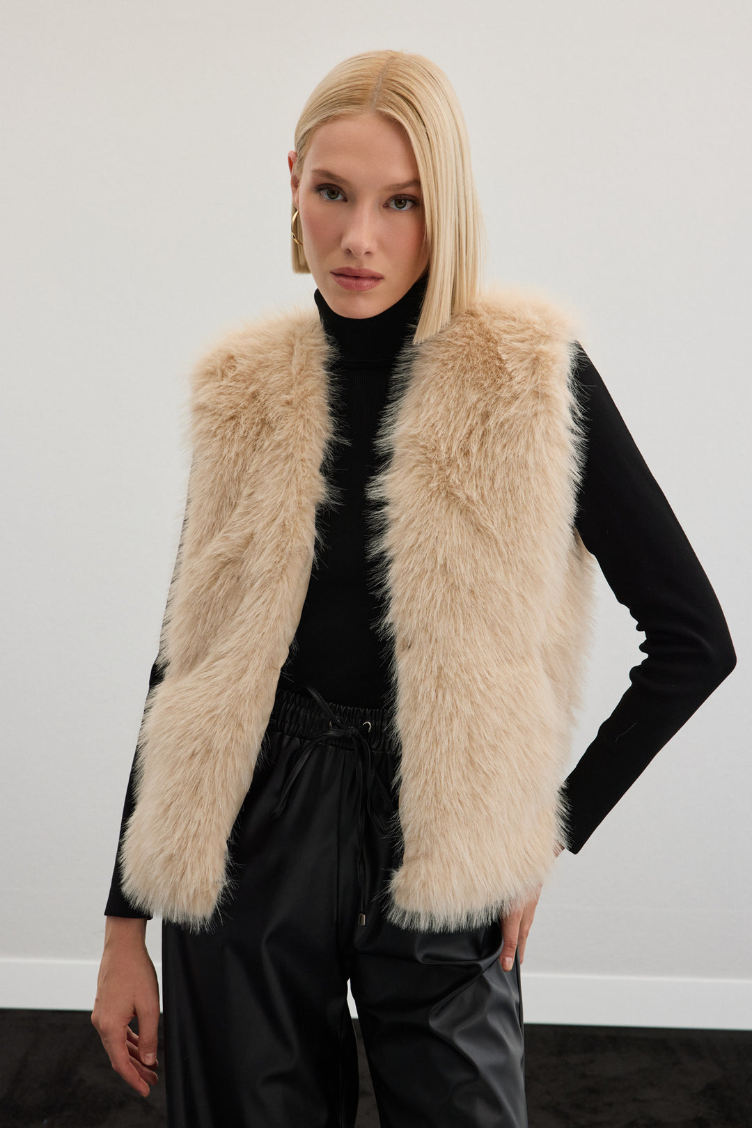 Sateen Gilet long sans manches - Écru