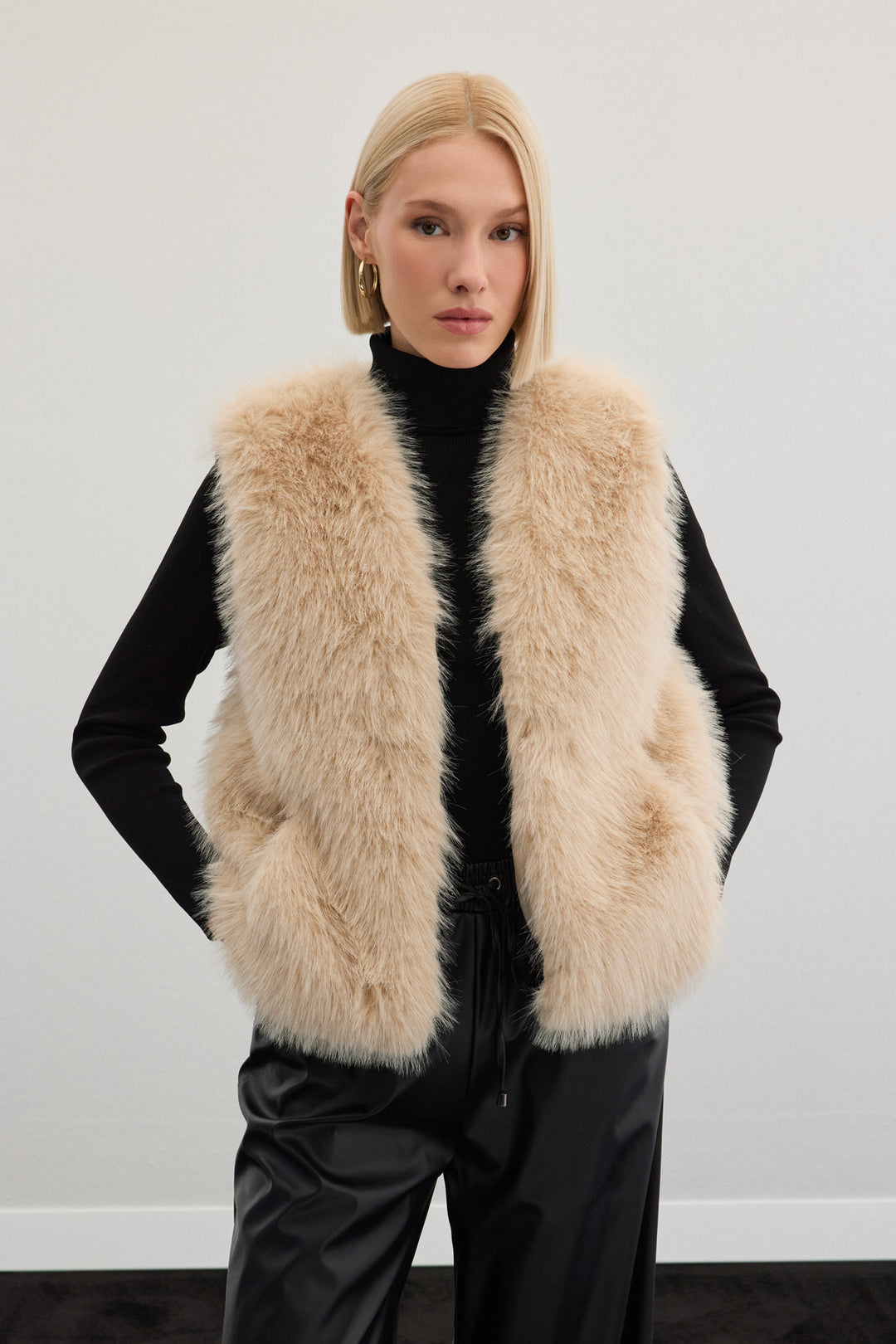 Sateen Gilet long sans manches - Écru