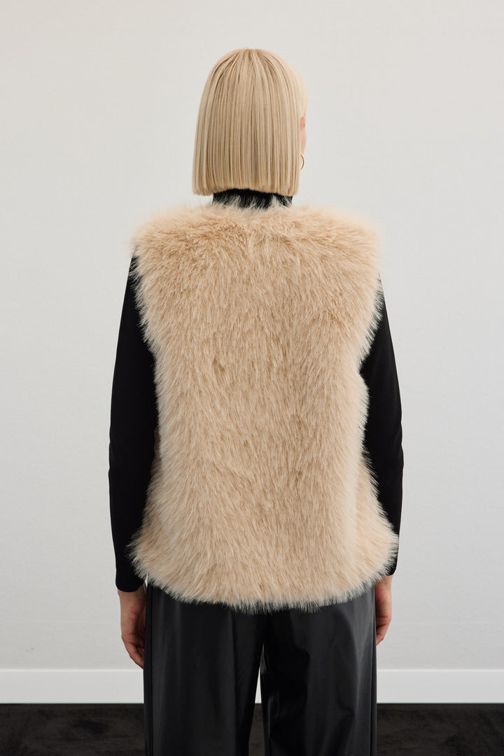 Sateen Gilet long sans manches - Écru