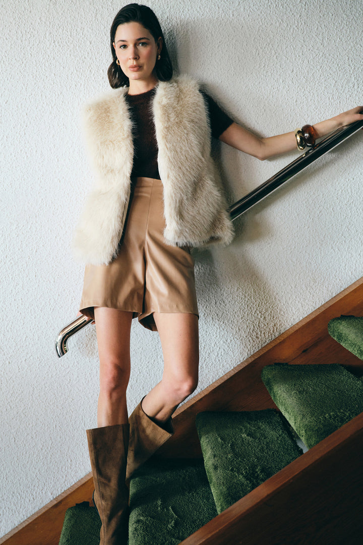 Sateen Gilet long sans manches - Écru