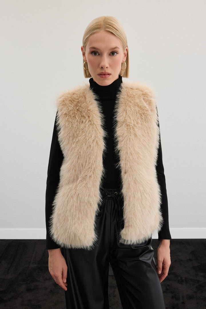 Sateen Gilet long sans manches - Écru