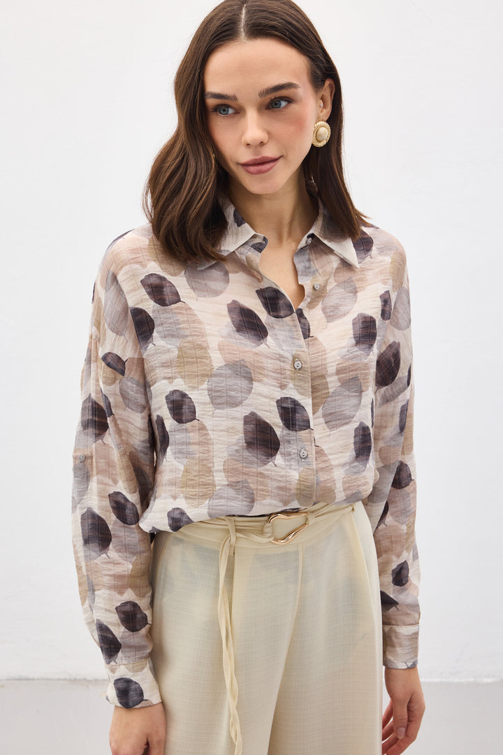 Sateen Chemise Fine à Manches Roulées - Gris