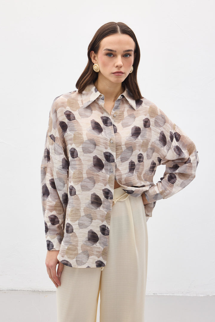 Sateen Chemise Fine à Manches Roulées - Gris