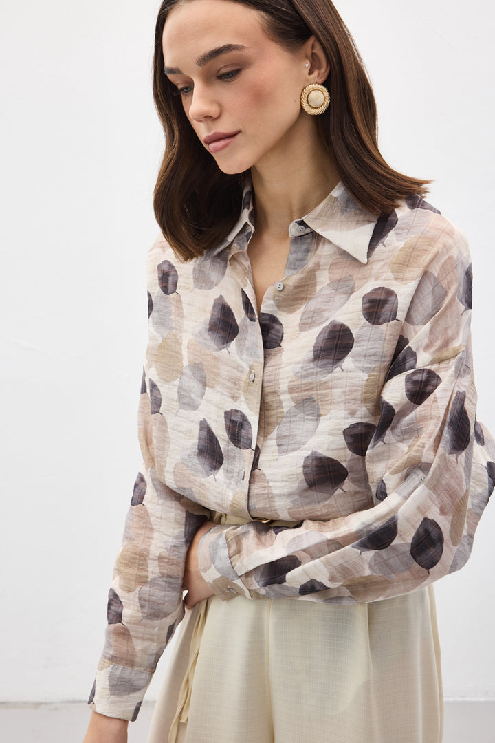Sateen Chemise Fine à Manches Roulées - Gris