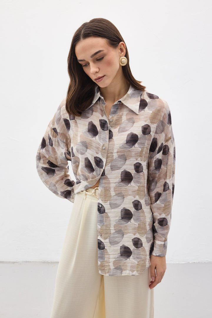 Sateen Chemise Fine à Manches Roulées - Gris