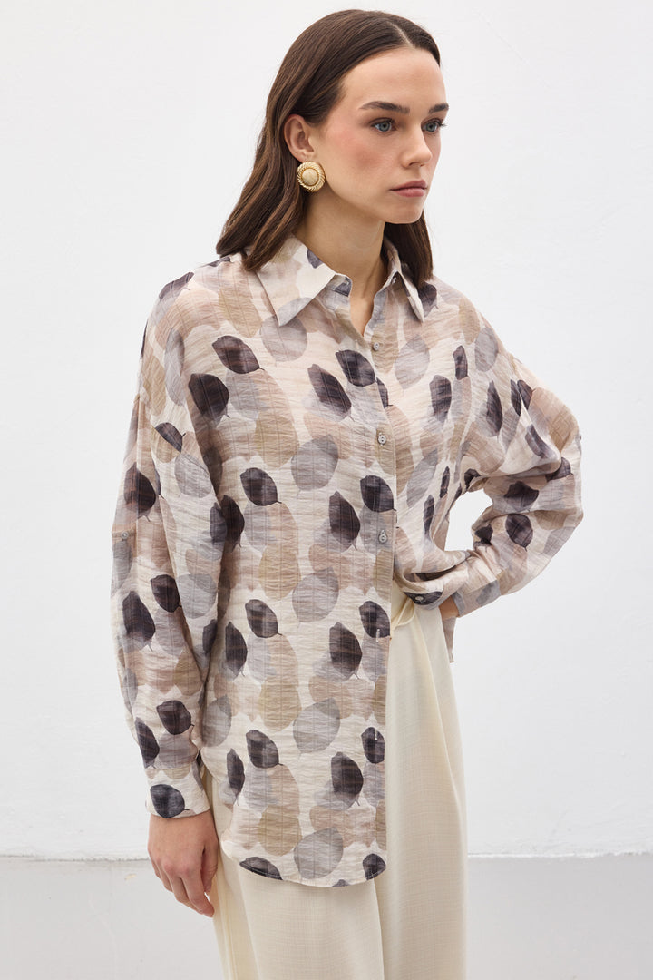 Sateen Chemise Fine à Manches Roulées - Gris