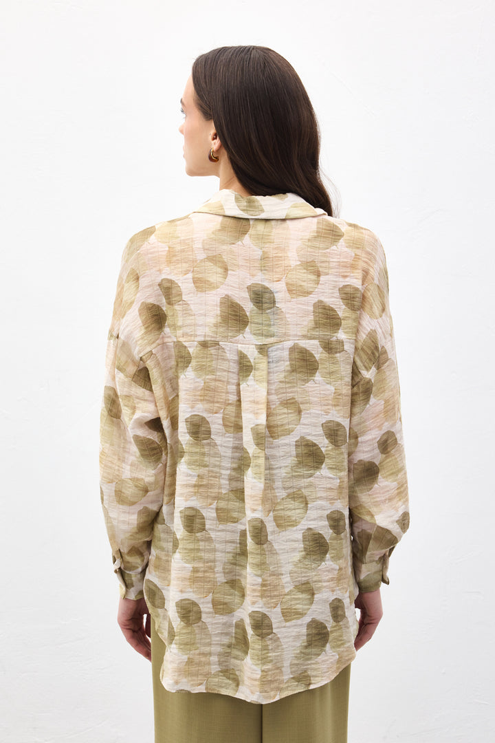 Sateen Chemise Fine à Manches Roulées - Kaki