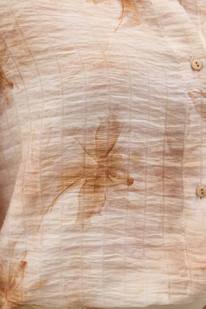 Sateen Chemise Fine à Manches Relevées - Marron
