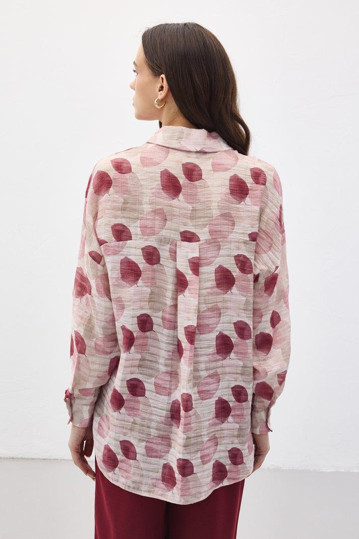 Sateen Chemise Fine à Manches Roulées - Prune