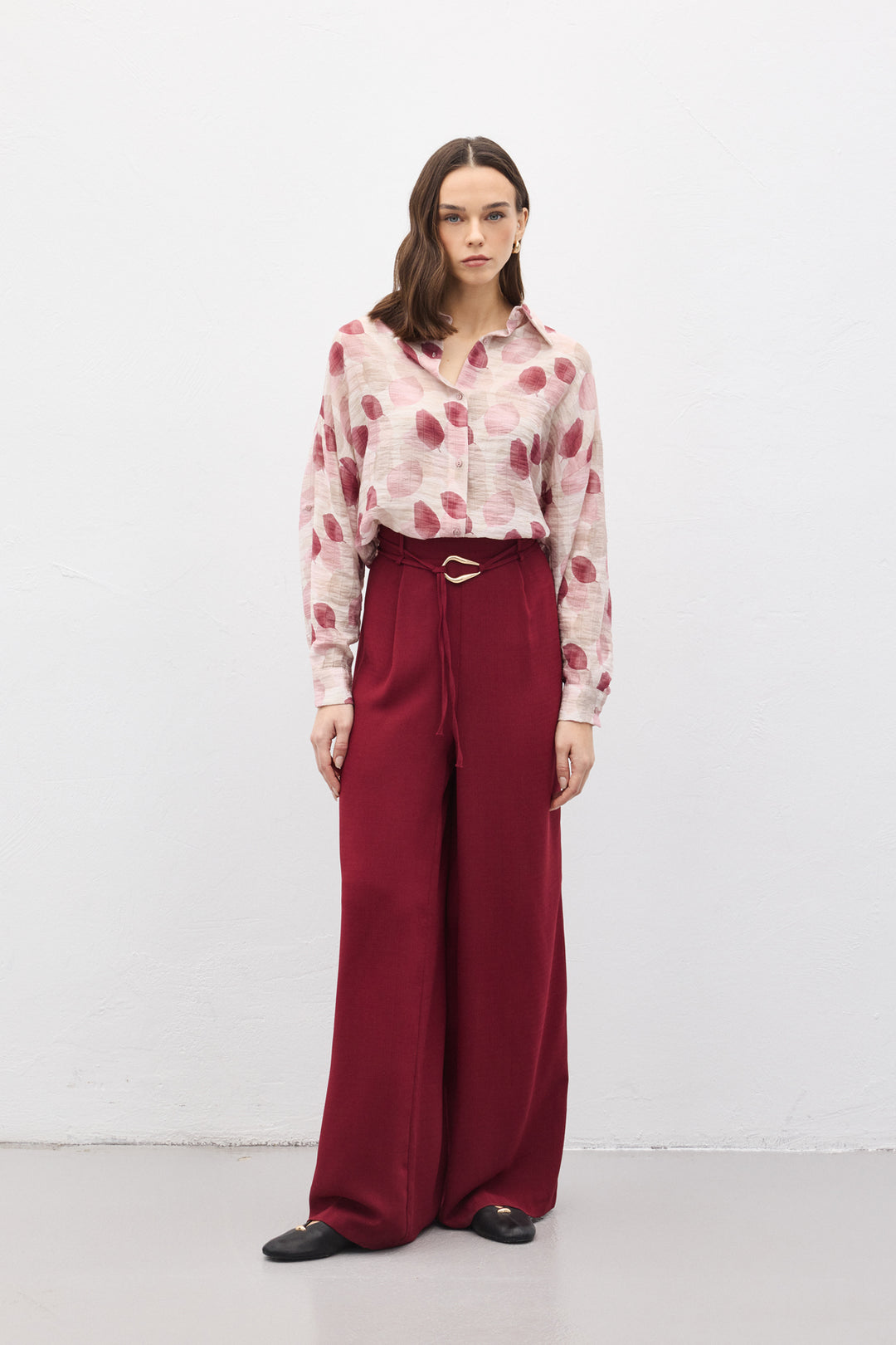 Sateen Chemise Fine à Manches Roulées - Prune