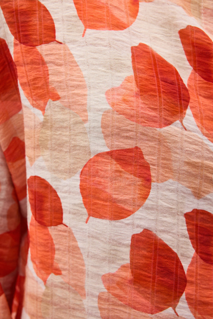 Sateen Chemise Fine à Manches Roulées - Corail