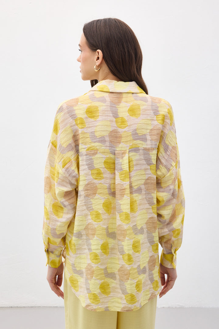 Sateen Chemise Fine à Manches Roulées - Jaune