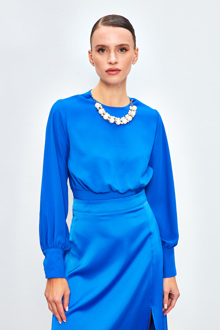 Sateen Crop top avec détail de collier - sax Bleu