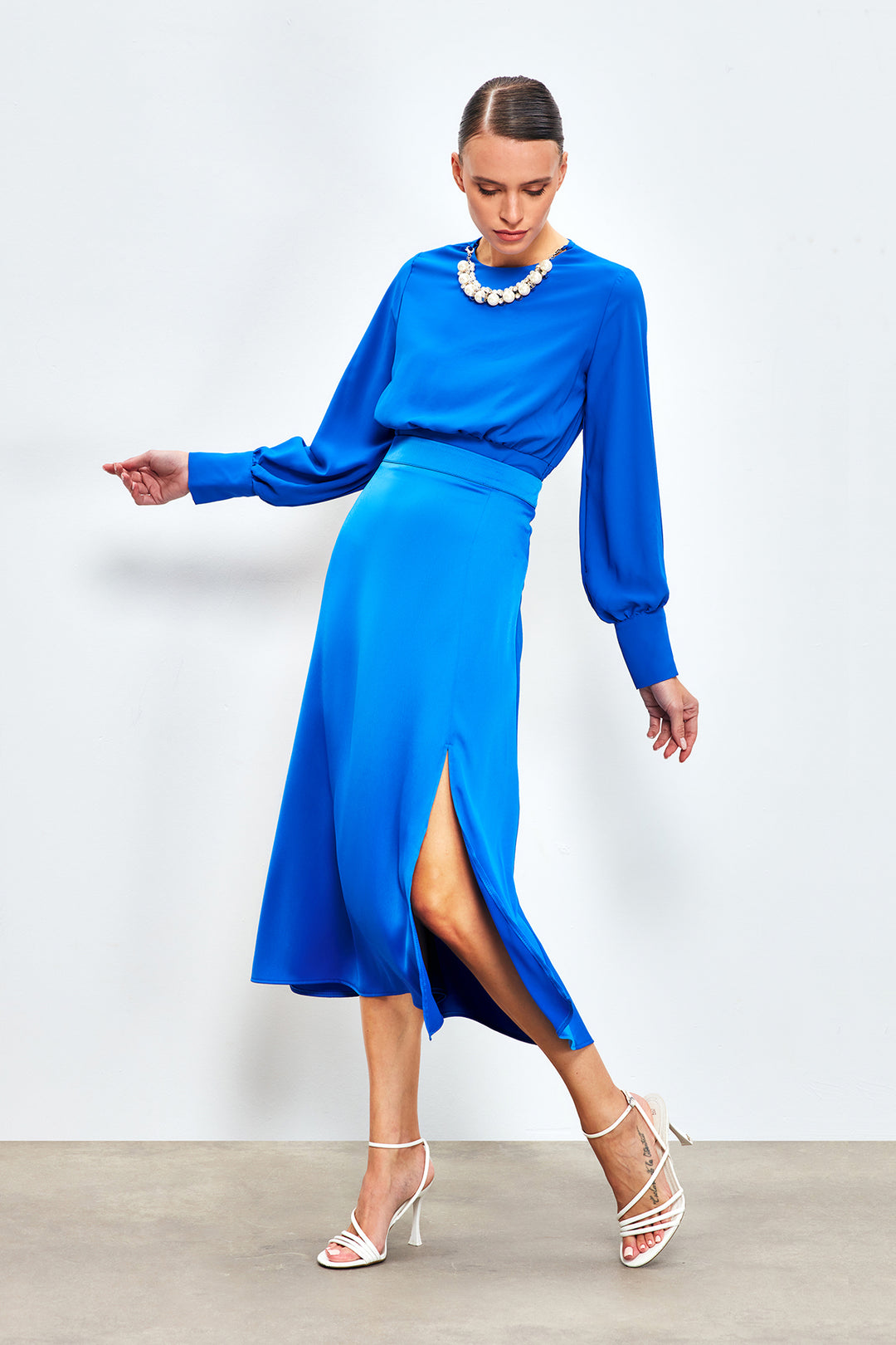Sateen Crop top avec détail de collier - sax Bleu