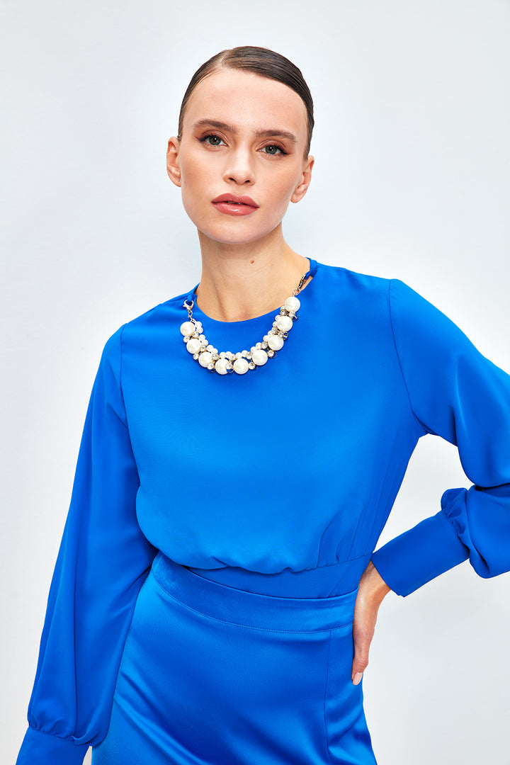 Sateen Crop top avec détail de collier - sax Bleu