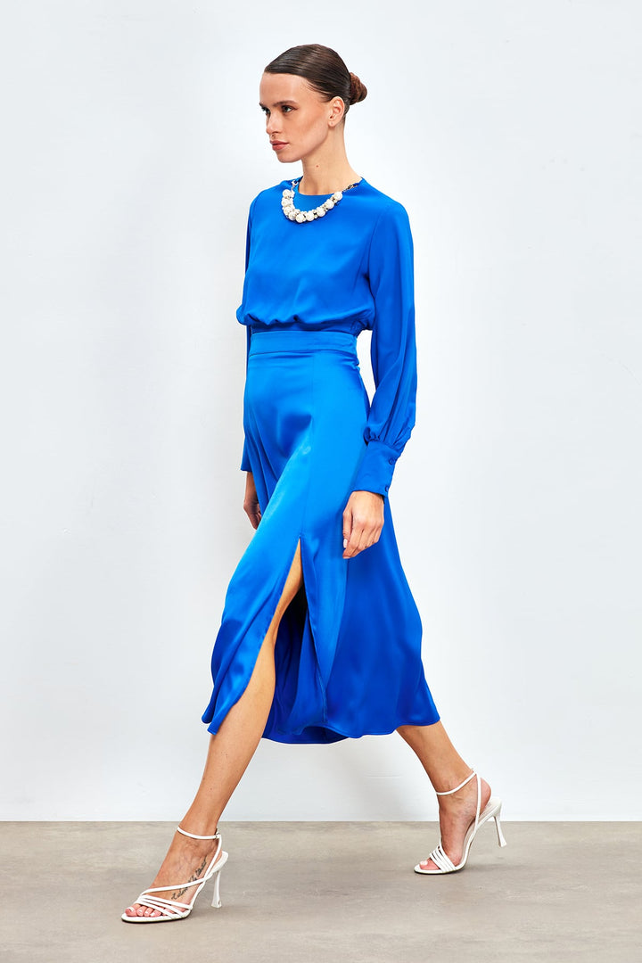 Sateen Crop top avec détail de collier - sax Bleu
