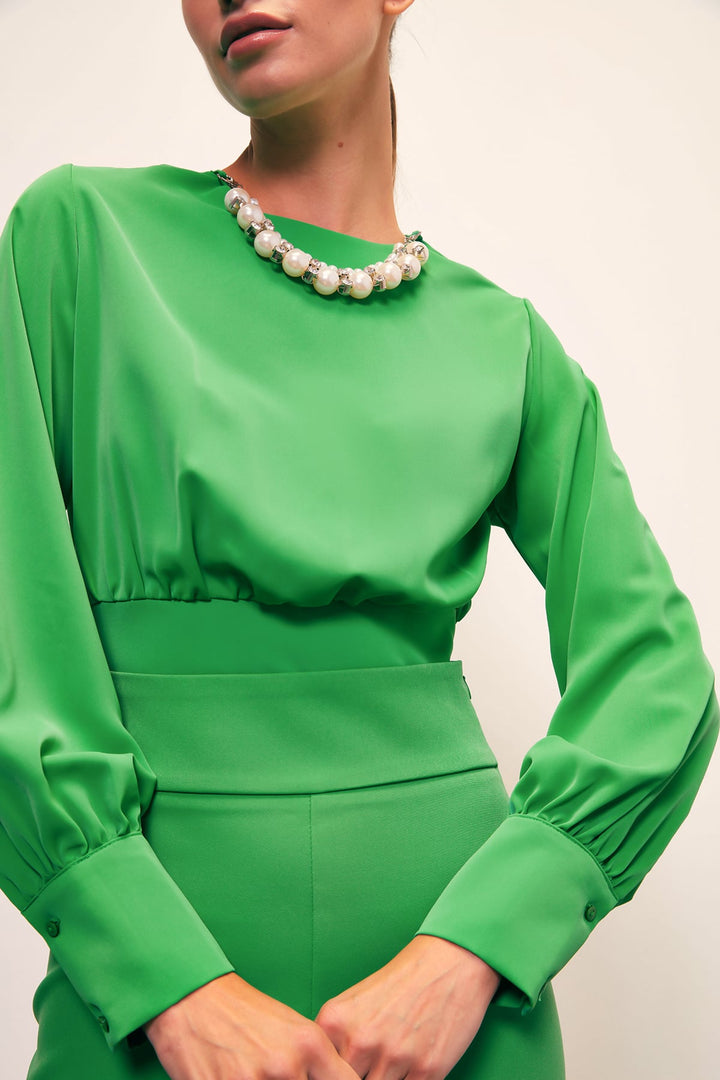 Sateen Crop top avec détail de collier - Vert