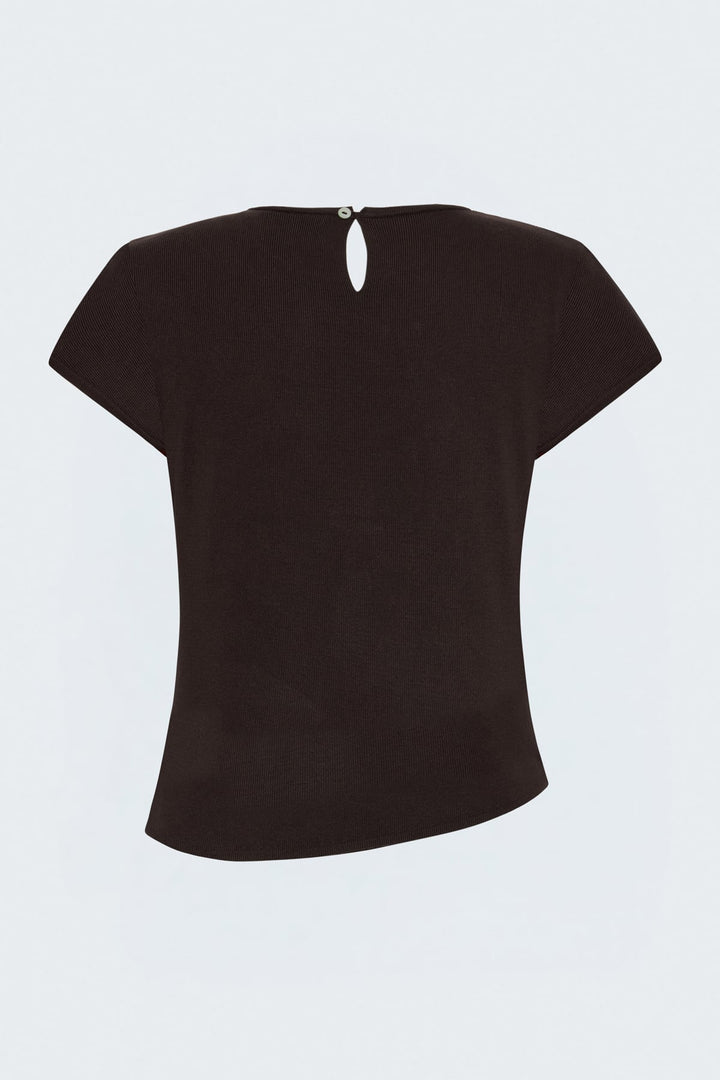 Sateen Tricot à Manches Courtes avec Collier - Marron