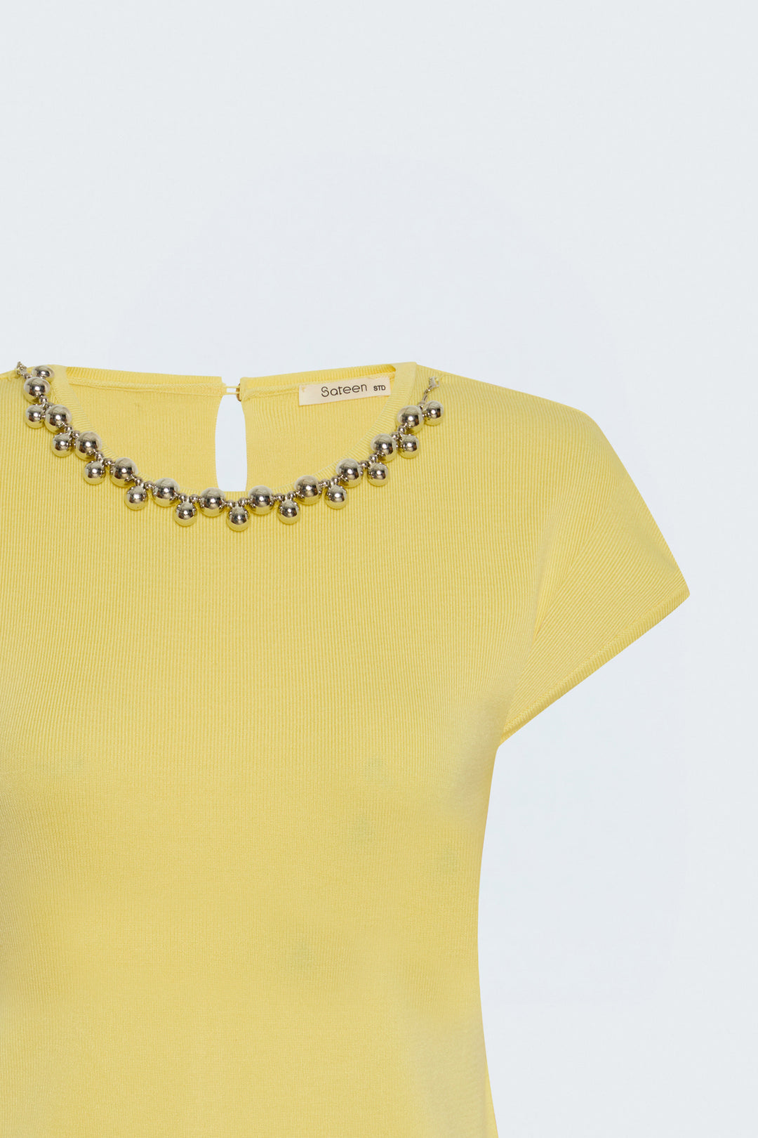 Sateen Tricot à Manches Courtes avec Collier - Jaune