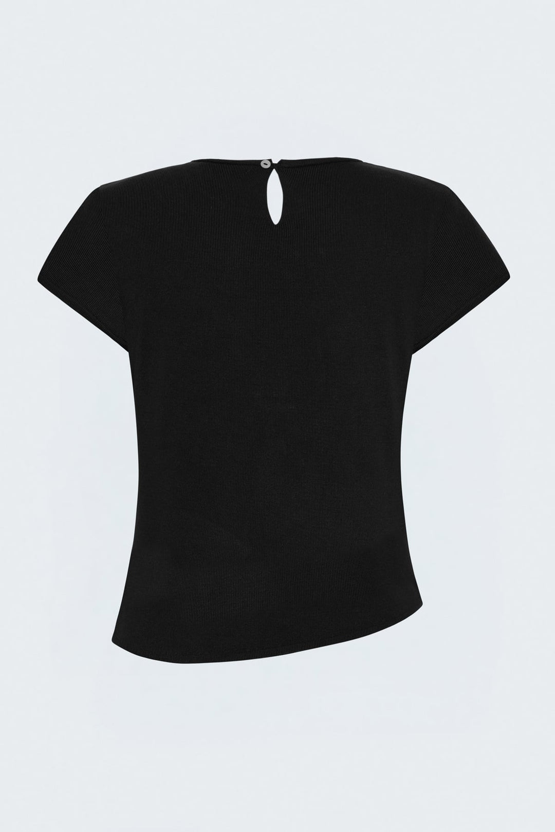 Sateen Tricot à Manches Courtes avec Collier - Noir