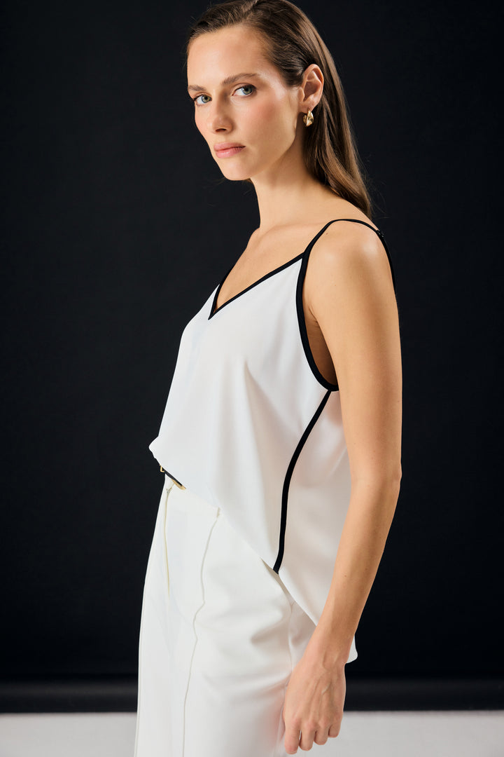 Sateen Blouse à bretelles contrastées - Écru