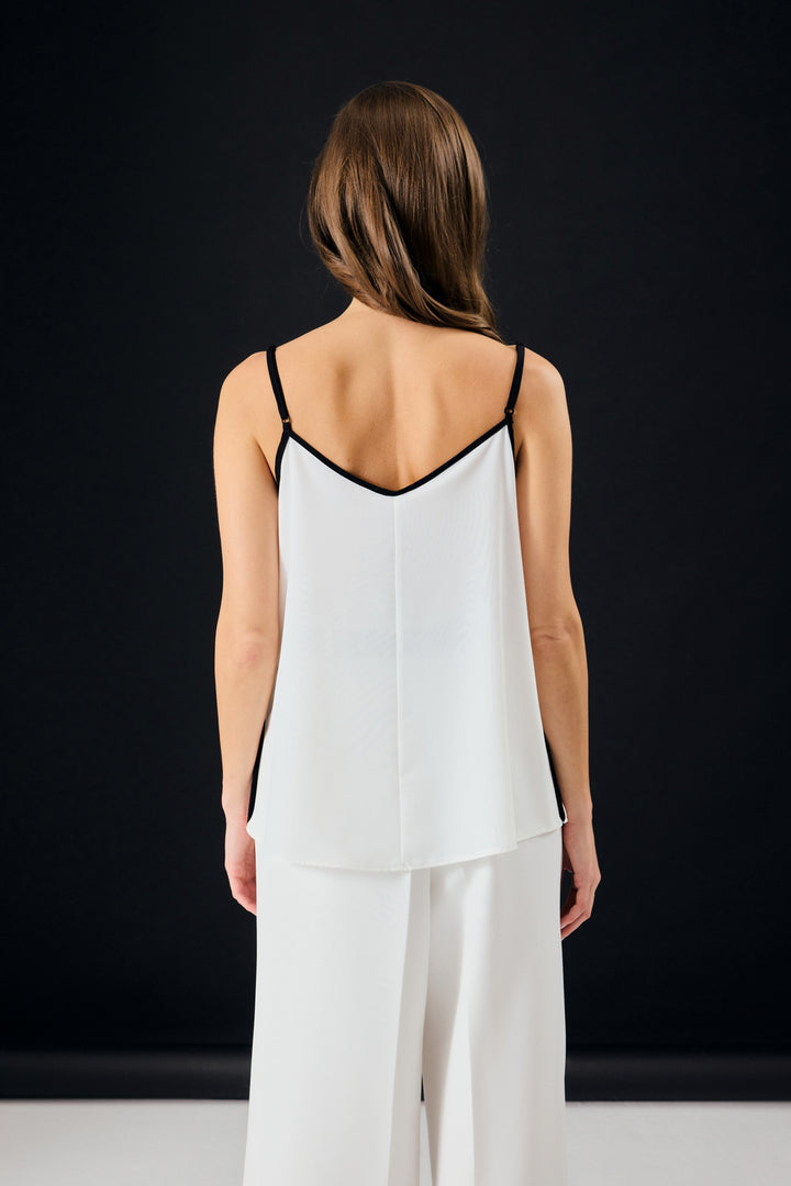 Sateen Blouse à bretelles contrastées - Écru