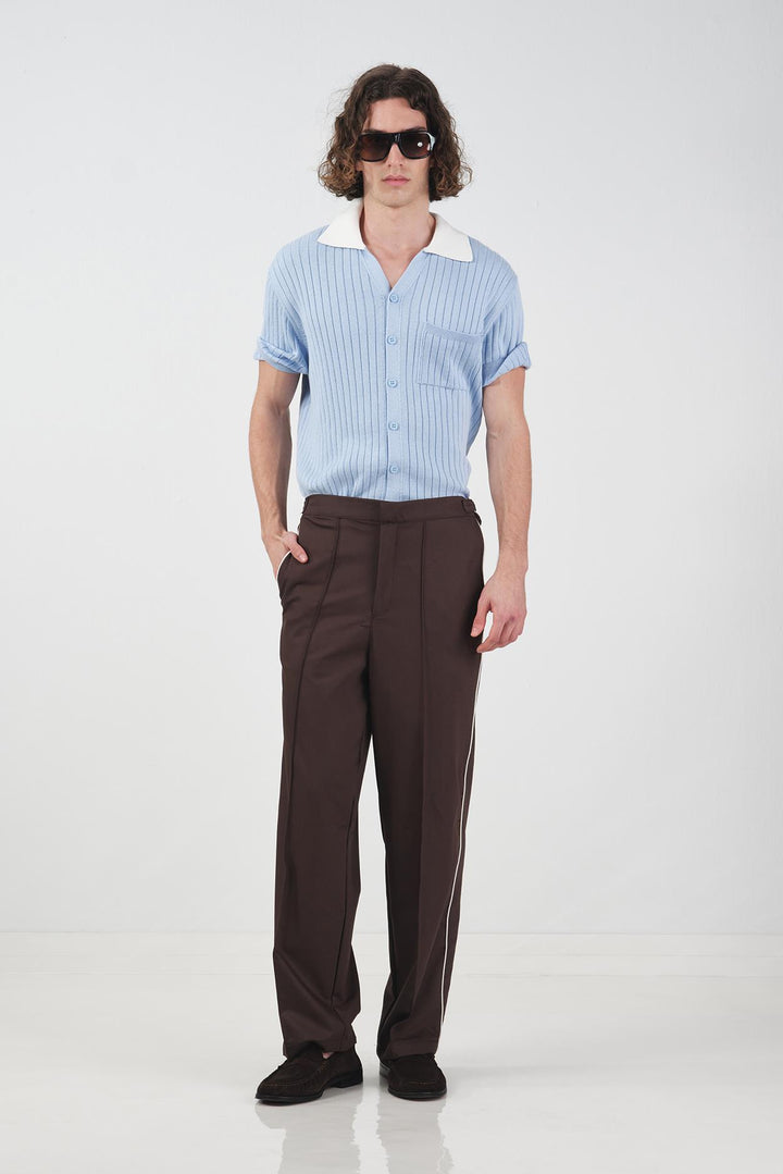 Giesto Pantalon classique marron avec biais contrasté - Marron