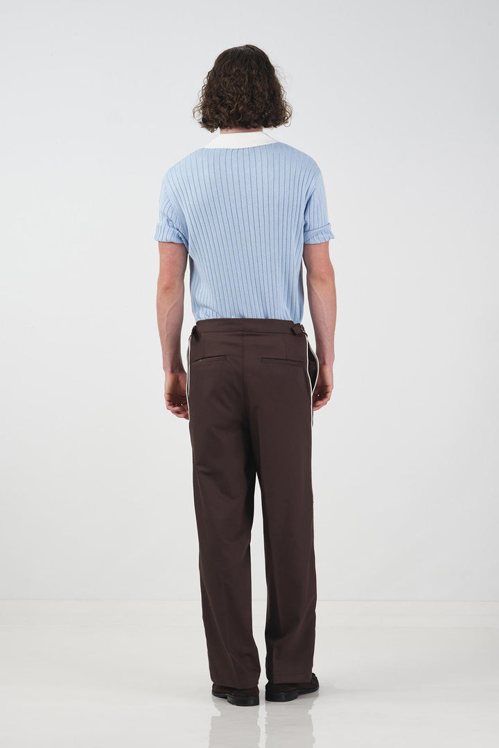 Giesto Pantalon classique marron avec biais contrasté - Marron