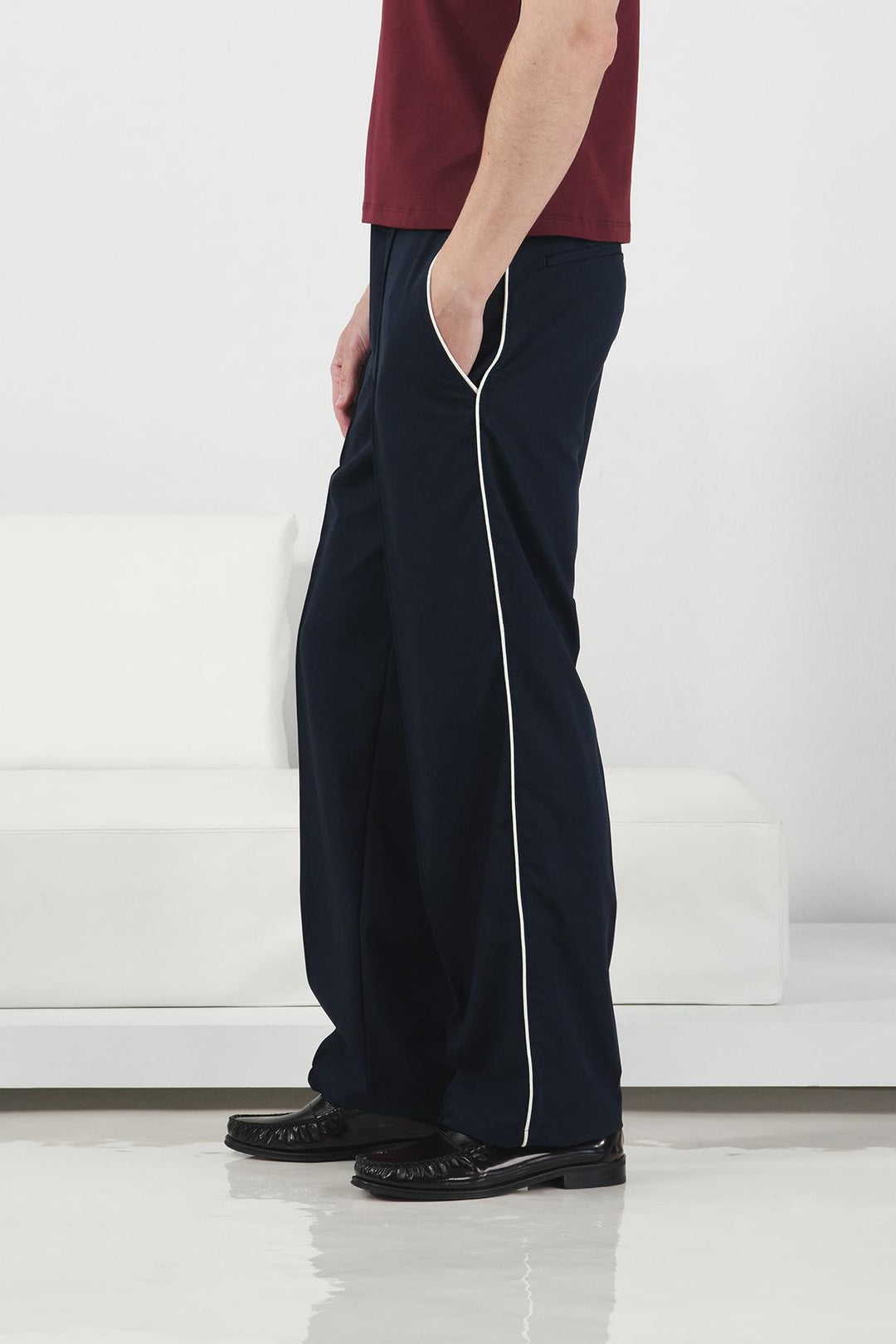 Giesto Pantalon classique bleu marine avec biais contrasté - Bleu marine