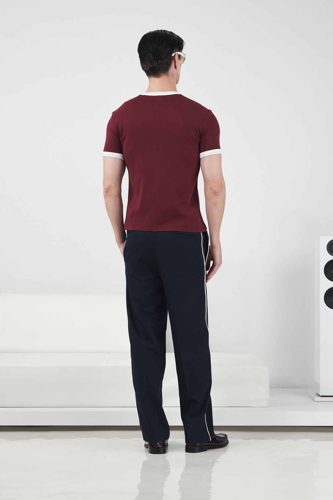 Giesto Pantalon classique bleu marine avec biais contrasté - Bleu marine