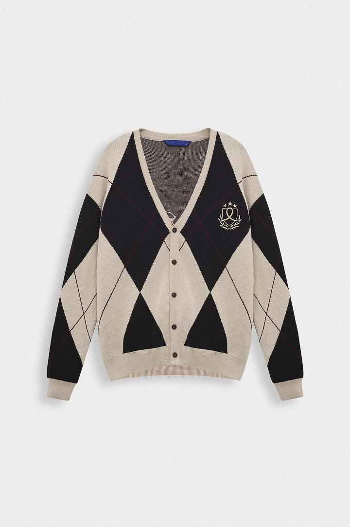 Giesto Gilet en tricot beige à boutons avec motif contrasté - Beige