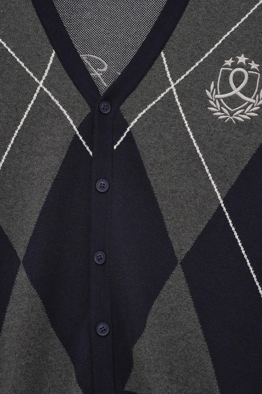 Giesto Gilet en tricot bleu marine à boutons avec motif contrasté - Bleu marine