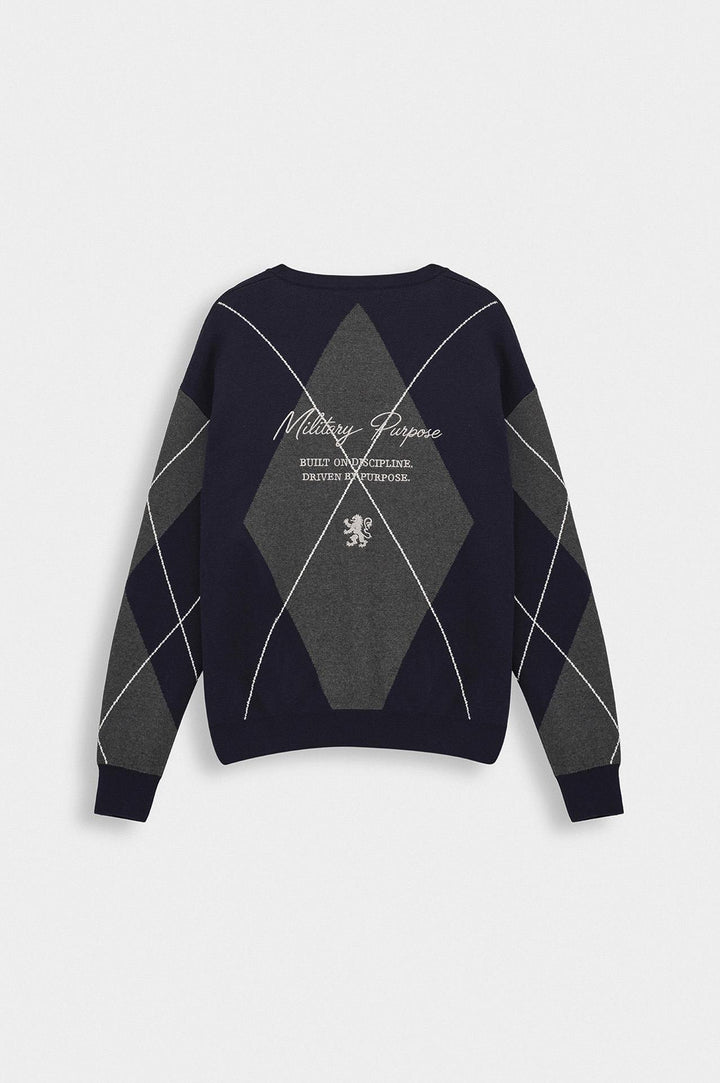Giesto Gilet en tricot bleu marine à boutons avec motif contrasté - Bleu marine