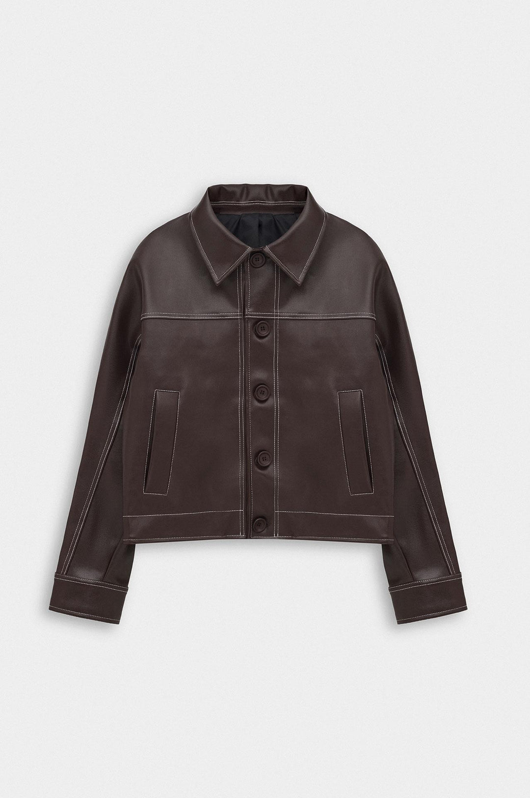 Giesto Veste en cuir marron avec coutures contrastées - Marron