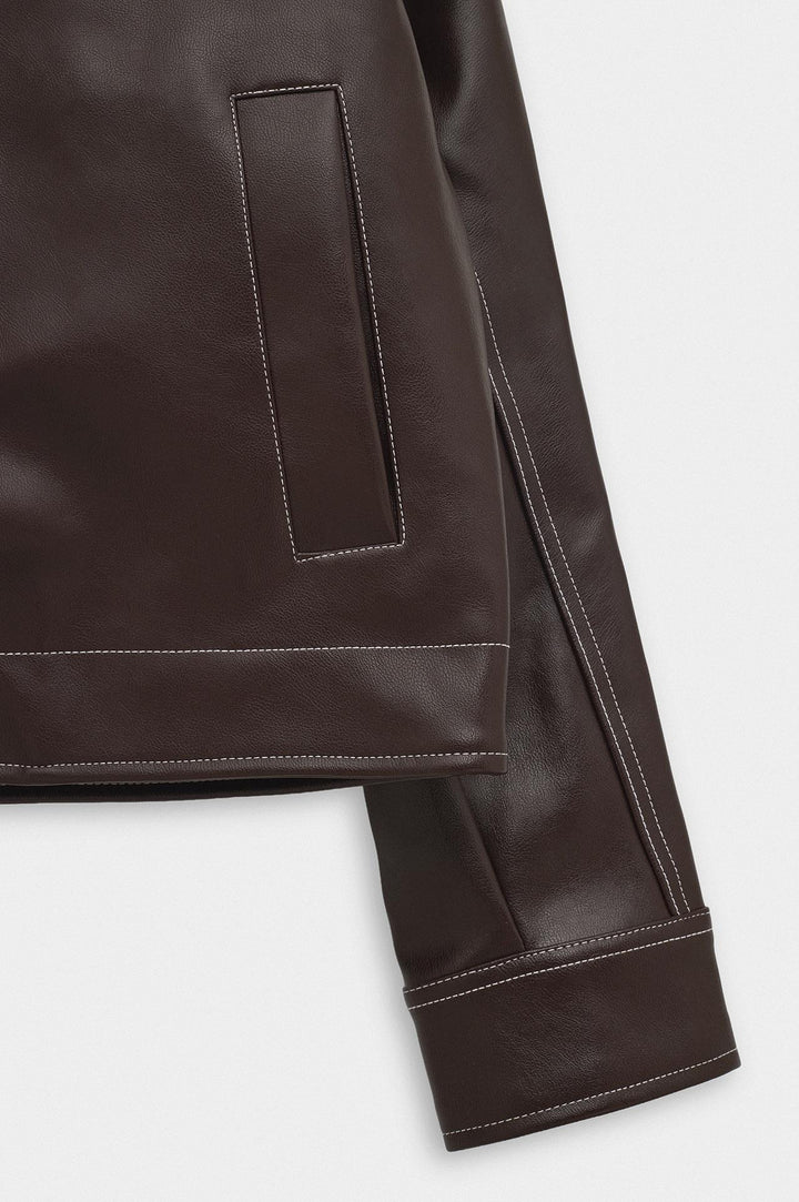 Giesto Veste en cuir marron avec coutures contrastées - Marron