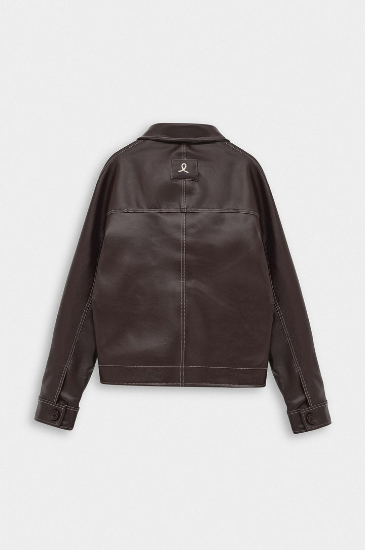Giesto Veste en cuir marron avec coutures contrastées - Marron