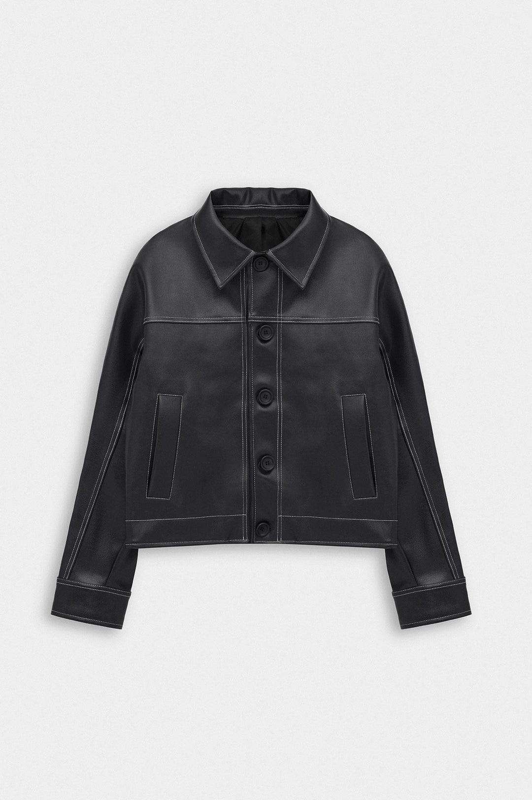 Giesto Veste en cuir noir avec coutures contrastées - Noir