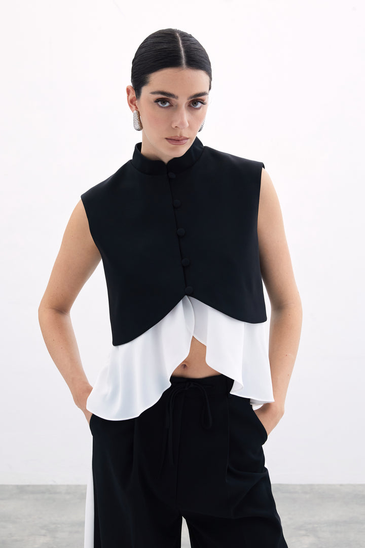 Sateen Veste courte contrastée - Noir