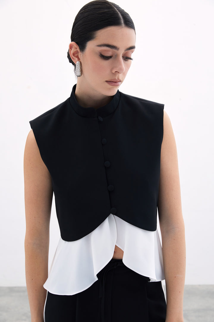 Sateen Veste courte contrastée - Noir