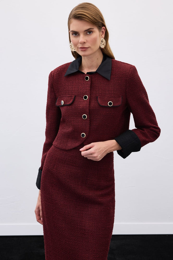 Sateen Veste courte en tweed contrastée - Bordeaux