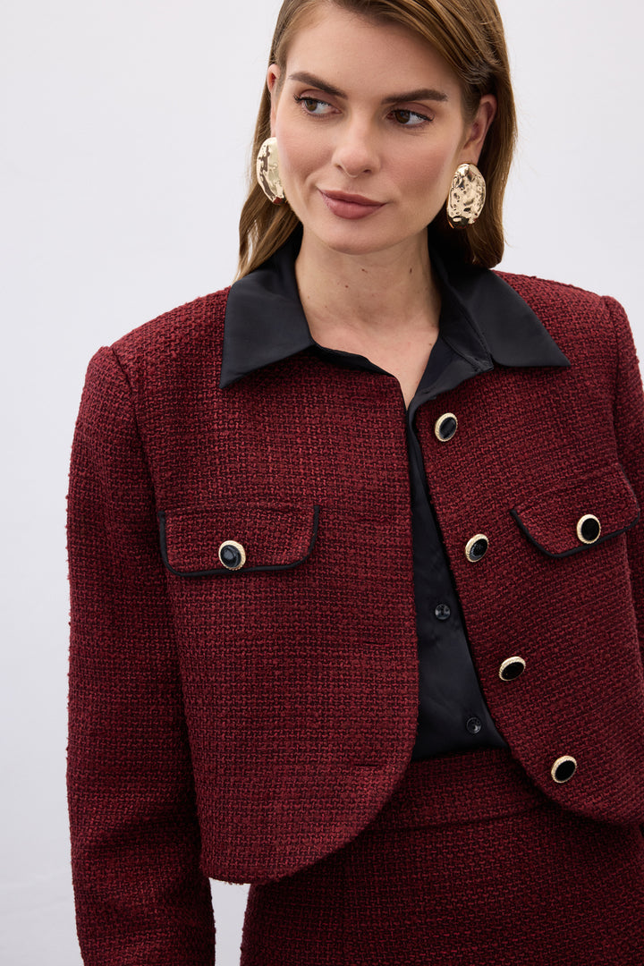 Sateen Veste courte en tweed contrastée - Bordeaux