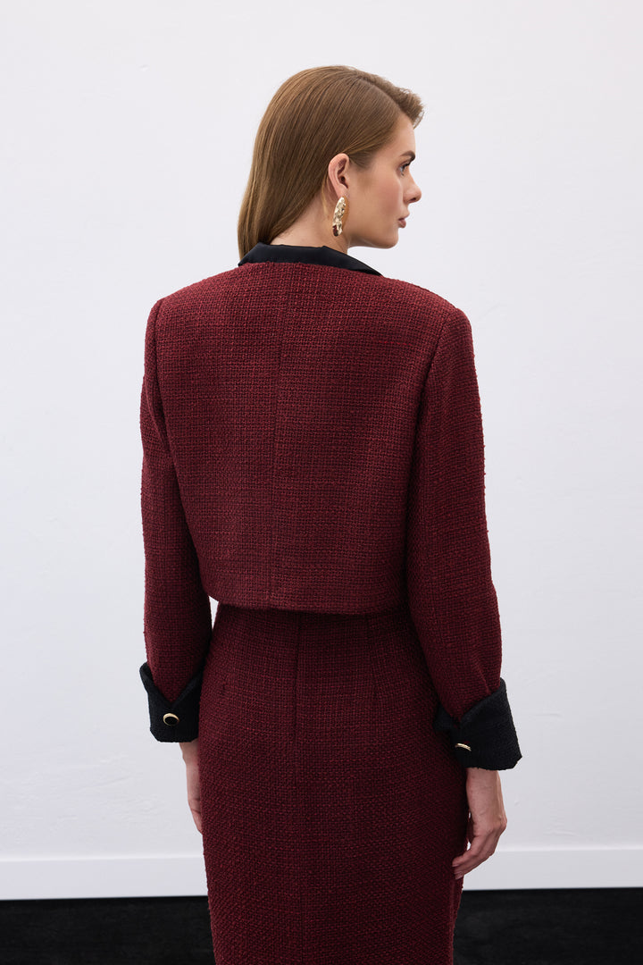 Sateen Veste courte en tweed contrastée - Bordeaux