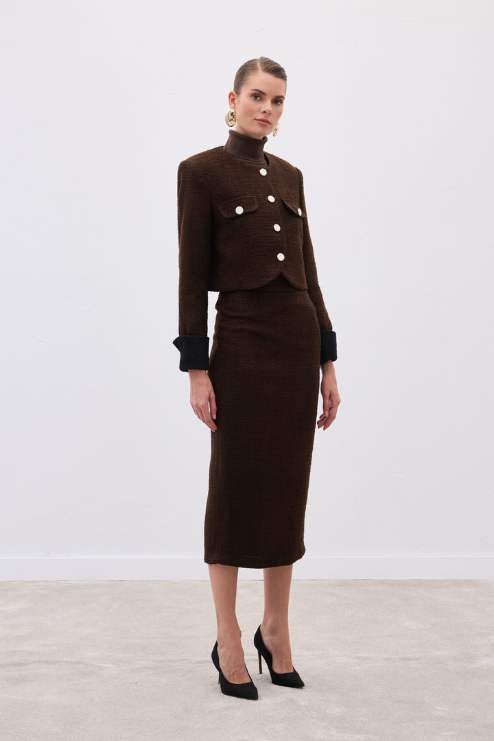 Sateen Veste courte en tweed contrasté - Marron