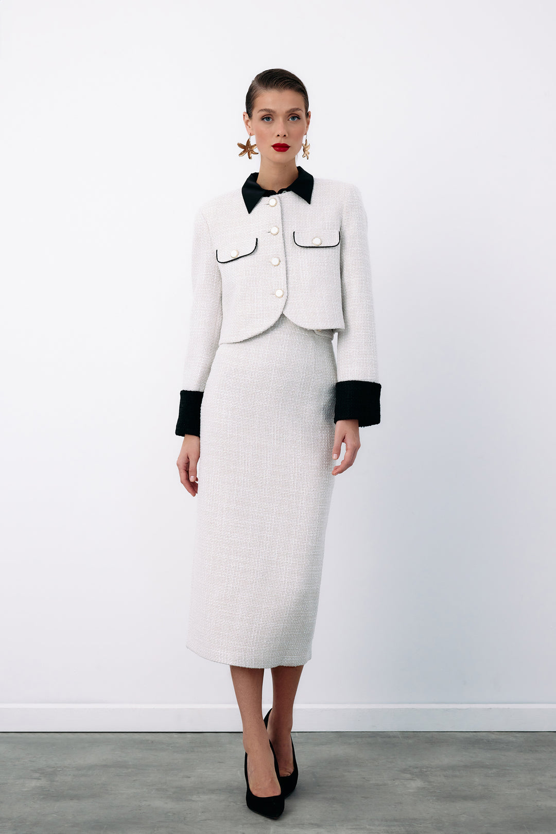 Sateen Veste en tweed courte contrastée - Pierre