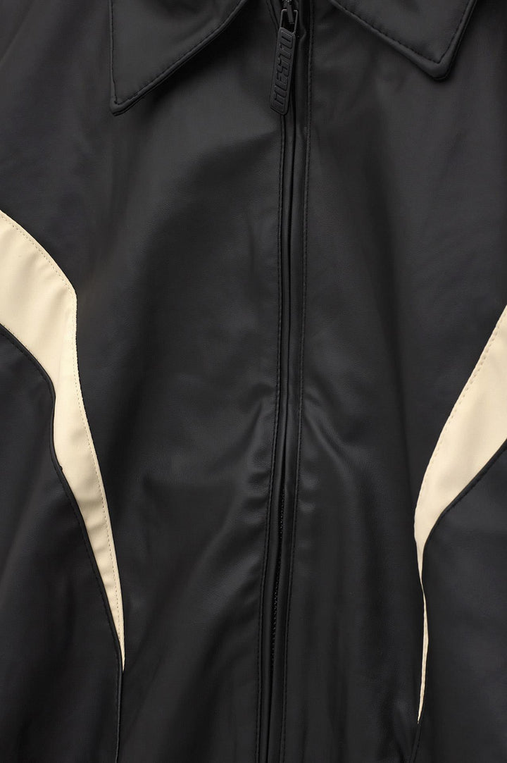 Giesto Veste en cuir noire à pièces contrastées - Noir