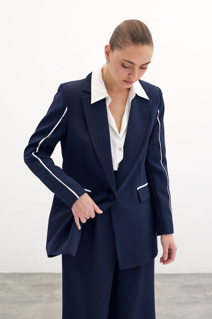Sateen Veste ample contrastée - Bleu marine